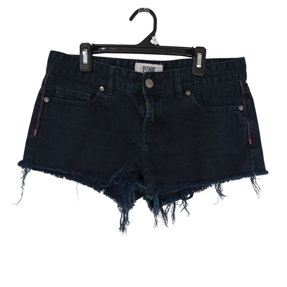 Victorias Secret Pink Shorts Womens Dark Wash Denim Distressed Frayed Hem Size 4